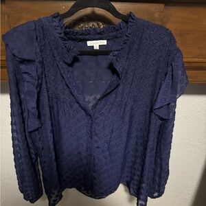 Ophelia & Co. Blue Ruffled Smocked Long Sleeve Blouse